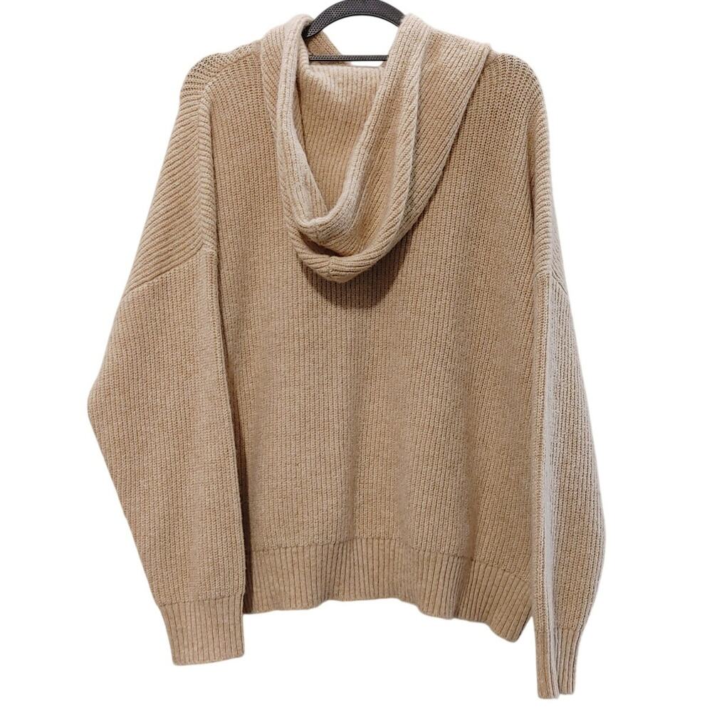 Nuuds Drawstring Hooded Sweater Beige Soft Rib Knit Pullover Womens Small - Picture 2 of 6
